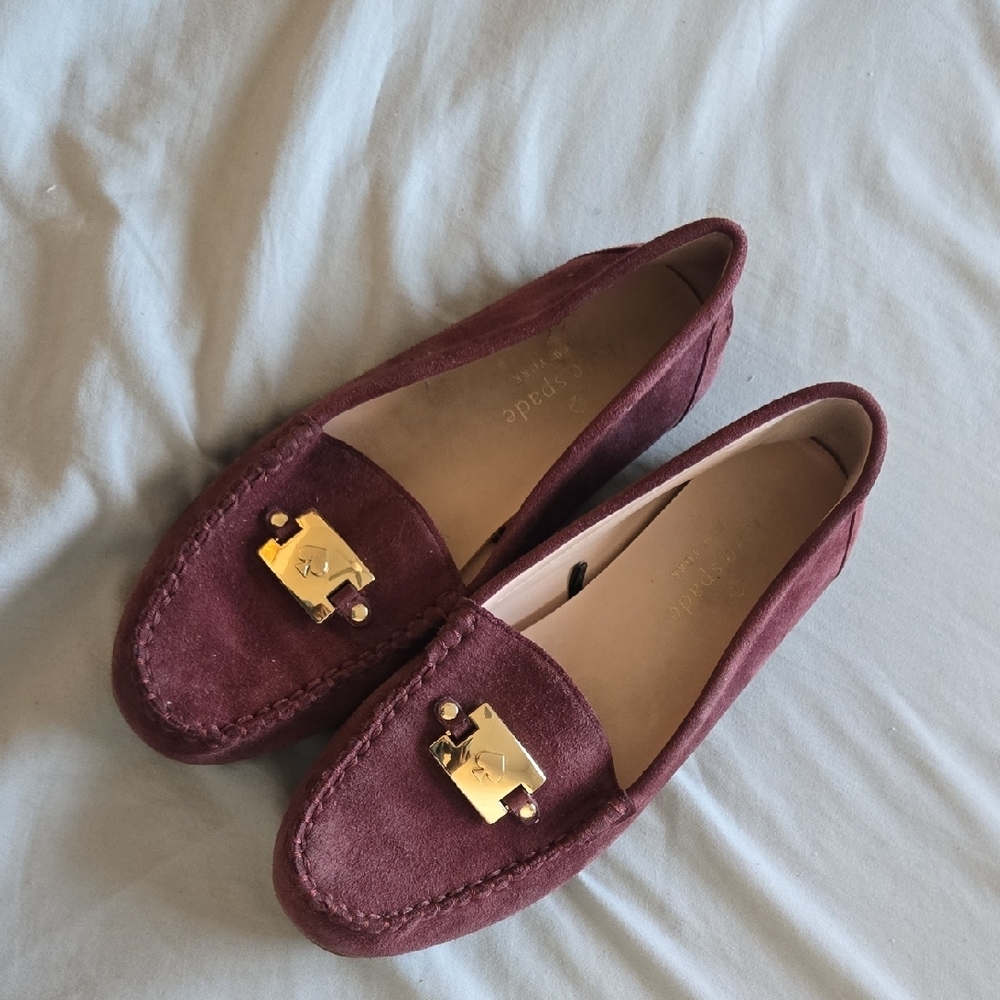 Kate Spade Carmen Maroon Suede Leather Loafers Size 7.5B